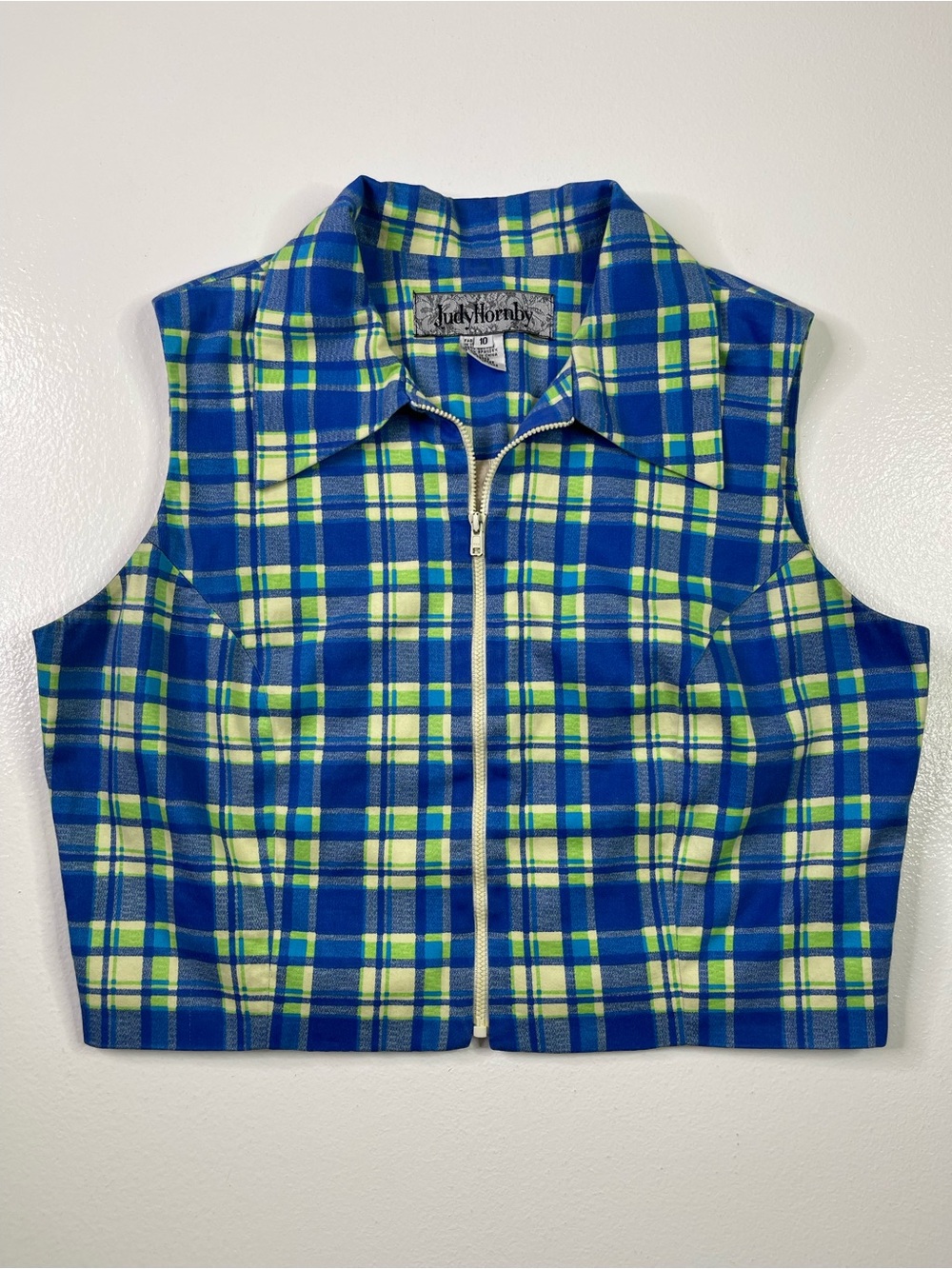 Judy Hornby Vintage Sleeveless Zip-Up Plaid Cotton Vest Top Size 10